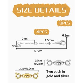 IPNSDON Pack of 4 925 Sterling Silver Magnetic Clasp and Chain Extender, 925 Sterling Silver Magnetic Clasp, Magnetic Clasp Chain for Necklace Bracelet Jewellery with 4 Chains