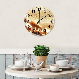 15" Silent Non-Ticking Wall Clocks Battery Beach Ocean Starfish Seashell Wooden Wall Decor for Kitchen Sea Life Nautical Conch Teal Beautiful Round Wooden Wall Clock Vintage for Indoor Yoga Room