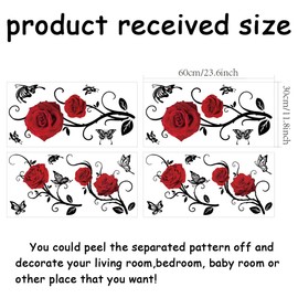 SUPERDANT 4 Sheets Red Roses Wall Stickers Valentine's Day Flowers Butterfly Wall Decals Peel and Stick Vinyl Art Murals for Home Bedroom Living Room Sofa Backdrop TV Background Decoration
