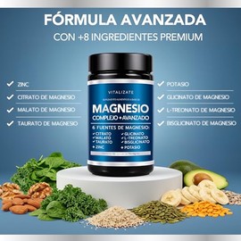 Magnesio Complex 8 Elementos - Potenciado con (Bisglicinato, Citrato, Treonato, Malato y Glicinato de Magnesio y MÁS) - Magnesium Complex con Vitamina