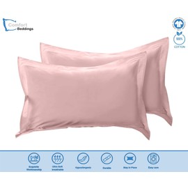 Comfort Beddings Heavy Quality 600 Thread Count 100% Egyptian Cotton Oxford Pillow Cases Pack Of 2 - Blush Pink (Superking Size 50 x 90 CM)