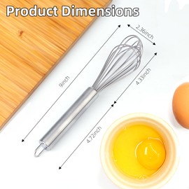Huakai Stainless steel Small whisk for cooking, whisk is crafted with 8 thicker wire diameters, solving the problem that ordinary whisks tend to bend or break during vigorous mixing.(9 inches)
