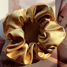 WHITE FANG ZA042 Scrunchie Hair Rubber PU Leather Synthetic Leather Fashionable Cute Hair Access Women's (03: Black)