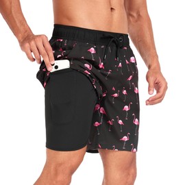 COONE Mens Swimming Shorts with Quick Dry Swim Trunks Bathing Suit 2 in 1 Stretch Beach Shorts with Zipper Pockets Quick Dry Summer Surfing Sport