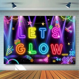 Neon Let's Glow Party Backdrop, 180x110 CM Lets Glow Backdrop, Glow in The Dark Backdrop & Neon Backdrop for Glow Party, for Lets Glow Party Decorations & Neon Birthday Party Decorations