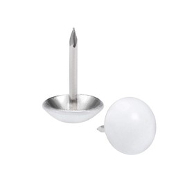 sourcing map Upholstery Nails Tacks 11mm White Round Head 17mm Length Thumb Push Pins for Furniture Sofa Headboards, 50 Pcs