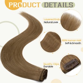 S-noilite Hair Extensions Clip in Extensions Seamless Weft Clip in Human Hair Extensions for Women Thin Remy Hair Clip ins Light Brown 8 Inch 45g 8PCS #6