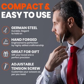 WAJEES Beard Scissors for Men A Complete Set of Grooming Scissors Men, 1 Mustache Comb, & 1 Beard Grooming Comb in a Carrying Pouch Perfect Mustache Scissors, Men’s Facial Hair Scissors