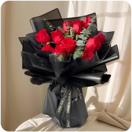 14 Sheets Flower Bouquet Wrapping Paper, Translucent Matte Black and White Florist Packaging Floral Packing Wrapping Gift Wraps