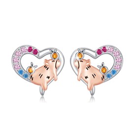 Capybara Earrings Capybara stud Earrings 925 Sterling Silver Heart-shape Stud Earrings with Cubic zirconia Hypoallergenic cute Animal Capybara Jewelry for Women