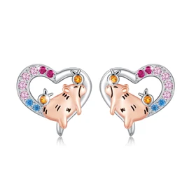 Capybara Earrings Capybara stud Earrings 925 Sterling Silver Heart-shape Stud Earrings with Cubic zirconia Hypoallergenic cute Animal Capybara Jewelry for Women