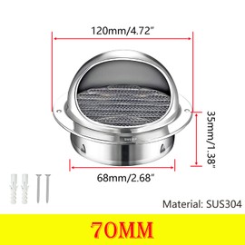 Qrity Air Vent 304 Stainless Steel Bull-Nose External Vent, Round Ventilation Grill Screen Hood, for The External Wall Exhaust, Hood Exhaust, 70mm