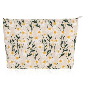 Make up Bag, Floral Cosmetic Bag Small Makeup Bag Portable Daisy Makeup Pouch with Metal Zipper Travel Makeup Bag Versatile Toiletry Storage Bag for Women