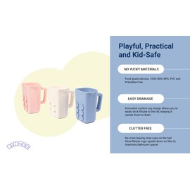 Rinzee Baby Bath Cup with Suctions - BPA Free, 100% Food Grade Silicone Rinse Cup, Clutter-Free Tub Area, Kids Learning Tool, Sticks to Tiles, Drains Water Upside Down