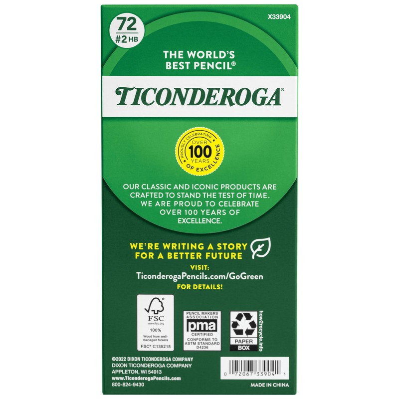 Ticonderoga Wood-Cased Pencils, Unsharpened, 2 HB Soft, Yellow, 72 Count