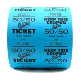 INDIANA TICKET CO. Blue, Marquee 50/50 Raffle Roll Tickets, Large 4"x2" Double Roll (1,000) Fundraisers, Events, Cash Drawings, Door Entry, Drink & Food, Classroom Rewards. (8 Color Selection)