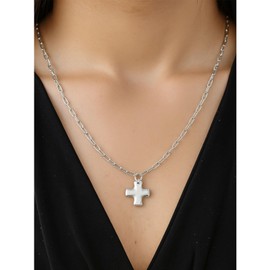 Chunky Cross Necklace for Women Trendy Gold Silver Layered Statement Cross Pendant Charm Necklace Vintage Paperclip Herringbone Snake Choker Chain Costume Jewelry Set Gift Non Tarnish, Large, Brass