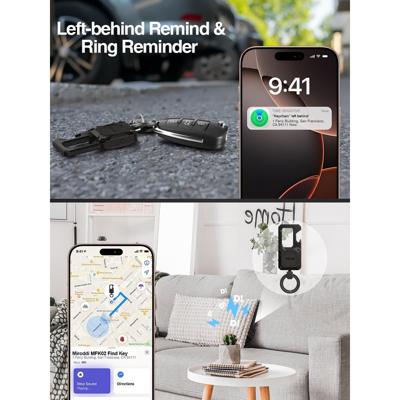 Miroddi Keychain Tracker, Men's Key Chain Works with Find My(iOS