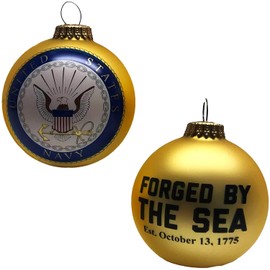 Christmas by Krebs 3 1/4" (80mm) Gold Velvet Glass Ball with US Navy Logo and Established Date Ornament Christmas Military Patriotic Keepsake Gift, Décor - Made in The USA