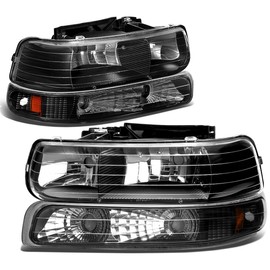 Auto Dynasty Compatible with Chevy Tahoe/Suburban GMT800 Pair of Black Amber Corner Headlight+Bumper+3rd Brake Light (Black Housing)