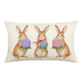 AOFANGGO Easter Pillow Cover 12X20 Inch Bunny Flowers Decorations Happy Easter Holiday Farmhouse Decorative Spring Pillow Case for Home Sofa Hydrangea Floral