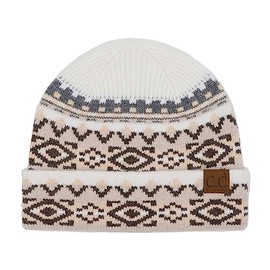 C.C Unisex Warm Soft Recycled Yarn Skully Beanie, Aztec Ivory
