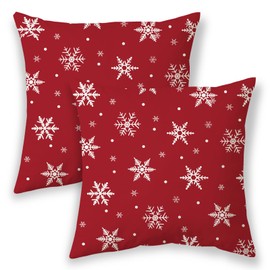 BETGINY Christmas Pillow Covers 16x16,Red White Snowflake Outdoor Decorative Throw Pillows for Couch,Winter Xmas Decor Cushion Cover 2 Pcs Farmhouse Pillowcase for Bed Safa