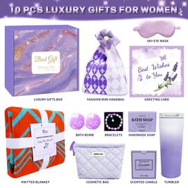 Luxury Spa Gift Basket for Women - Relaxing Birthday, Valentine's & Mother's Day Gifts for Mom/Her/Wife/Girlfriend/Sister/Grandma w/Pashmina Shawl Cozy Blanket & Pampering Essentials