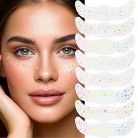 Suhunide Glitter Freckles, Gold Freckles Temporary Face Patches, Body Face Glitter for Women Girls- Cute Makeup Accessoriesfor Women, Cosplay - 8 Count