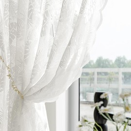 MIULEE Lace Curtains with Transparent Translucent Curtains Pattern Curtains with Eyelets Set of 2 Voile Vintage European Style for Bedroom and Living Room Curtain, 2 x H 225 x W 150 cm, White