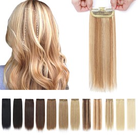SEGO 2 Pcs Clip in Short Hair Extensions 4 Inch 16g 100% Human Hair Hairpiece Human Hair Toppers for Women With Thinning Hair Adding Hair Volume -#12P613 Golden Brown&Bleach Blonde