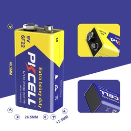 PKCELL 9V Battery Carbon Zinc for Smoke Detectors 6F22 Battery, 10-Year Shelf Life，Ultra Long-Lasting(16PCS)