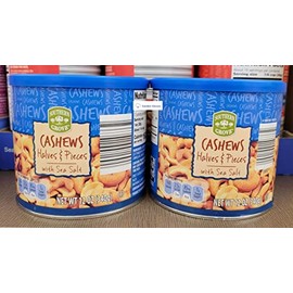 Southern Grove Cashews Halves & Pieces with Sea Salt 12oz 340g (Two Cans)