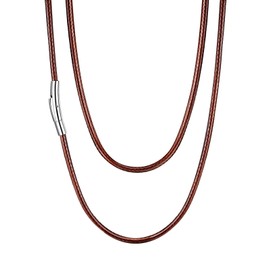 U7 Unisex Necklace 2 mm / 3 ,m, Black, Brown, Braided Wax Chain, Faux Leather Chain, Stainless Steel Clasp, Trendy Simple Fashion Jewellery For Men and Women 41 cm / 46 cm / 51 cm / 55 cm / 61 cm / 66 cm / 71 cm / 76 cm, Stainless Steel