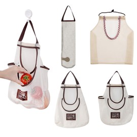 KASESSS 4 Pieces String Bags Shopping, Reusable Net Bag for Vegetables, Portable Cotton Mesh Bag, Hangable Net Bags, Mesh Shopping Bag for Produce, Vegetable and Fruits Storage, Four Sizes, Beige