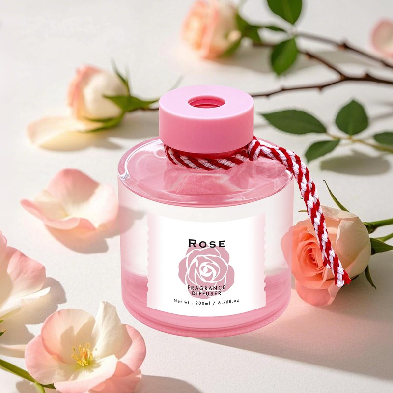 BEHAZEER Rose Reed Diffuser Set, 6.77OZ(200ML) Large Capacity Natural Non-Toxic