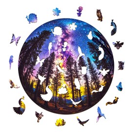 Jigfoxy Wooden Puzzle for Adults, Galactic Forest Jigsaw Puzzles for Adult, Unique Animal Shape Wood Cut Puzzles, Christmas Thanksgiving Gifts for Friends Family (M-11.4 * 11.4in-200pcs)