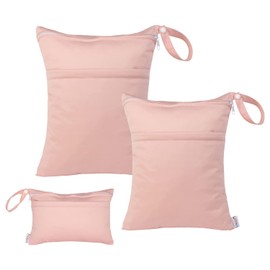 ALVABABY 3 bolsas de pañales de tela para bebé, impermeables, reutilizables con dos bolsillos, viajes, playa, piscina, guardería, artículos de bebé sucios, yoga, bolsa de gimnasio para trajes de baño o ropa húmeda (3 piezas en SML, rosa) 3L-B19