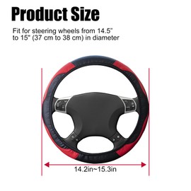 Amiss Car Steering Wheel Cover, 14.5"-15" Comfortable Anti-Slip Safety Protection Design, Microfiber PU Leather Steering Wheel Cover, Universal Fit for 95% Cars, Car Interior Accessories (Red)