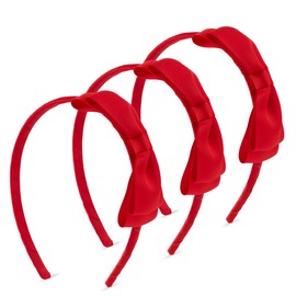Dalababa 3 Pcs Red Hair Bows on Headbands Alice Bands, Elastic Plain Grosgrain Ribbon Hairbands, School Hair Accessories for Girls Kids Birthday Party Gift
