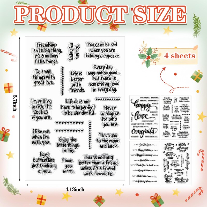 Outus 4 Pcs Merry Christmas Words Clear Stamps Blessing Sentiment