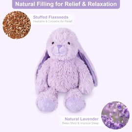 SuzziPals Heatable & Coolable Purple Bunny Stuffed Animal Heating Pad for Soothing & Relaxation, Lavender Purple Bunny Plush for Discomfort, Rabbit Stuffed Animals for Kids, Easter Bunny Plushies Gift