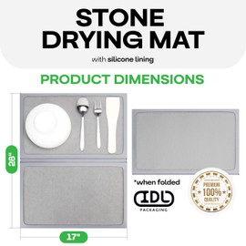 Large Stone Dish Drying Mat 17" x 28" - Dish Drying Mat for Kitchen Counter - Heavy-Duty, Foldable, Space-Saving & Eco-Friendly - Diatomaceous Earth by IDL Packaging
