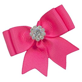 Girls Elegant Rhinestone Grosgrain Hair Bow ~ Funny Girl Designs (Hot Pink)