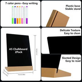 DWOOKE 2 Pack A5 Chalkboard 15x21cm Mini Chalkboard Signs with Plastic Stand Double-Sided Blackboard for Kids Kitchen Menu Board Chalkboard Sign for Decor Business Wedding