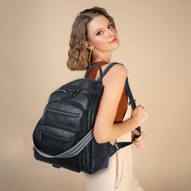 LATMAP Backpack Purse for Women Fashion Womens Backpack Shoulder Bag Leather Travel Back Pack Purses Daypack Handbag Ladies Daily, 2pcs Sets-Black