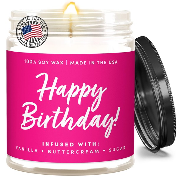 WAX & WIT Buttercream Vanilla Birthday Candle - Unique Happy Birthday Gifts for Women, Happy Birthday Gifts for Her, Eco-Friendly, 9oz