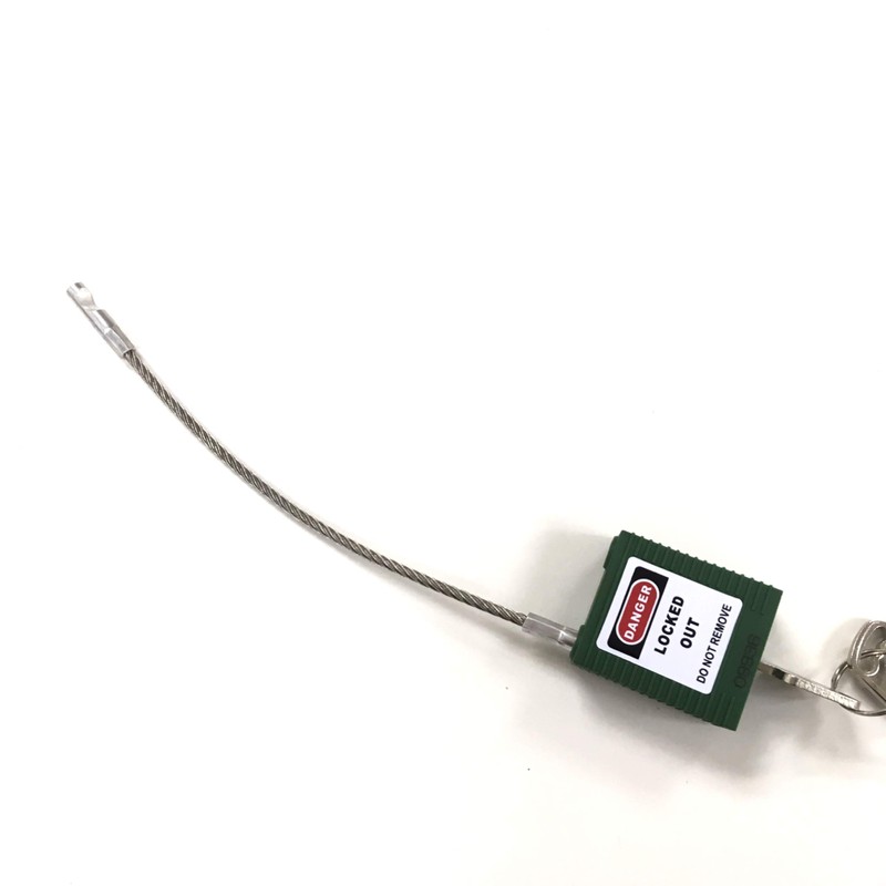 Lockout Cable Padlock Green Body: High Performance Plastic, Nylon, Hanging: