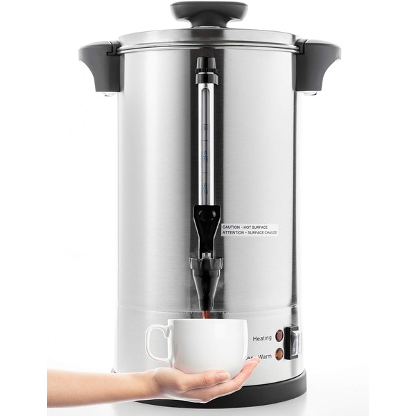 SYBO 2022 UPGRADE SR-CP-50B Commercial Grade Stainless Steel Percolate Coffee Maker Hot Water Urn for Catering, 50-Cup 8 L, Metallic