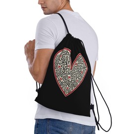 Asamike DCS620A Training Bag, Knapsack, Gym Sack, Keith Haring, Stylish, Sports, Waterproof, Multi-functional, Drawstring Bag, Large Capacity, Foldable, Girls, Boys, Gymnastics Clothes, Shoe Bag,